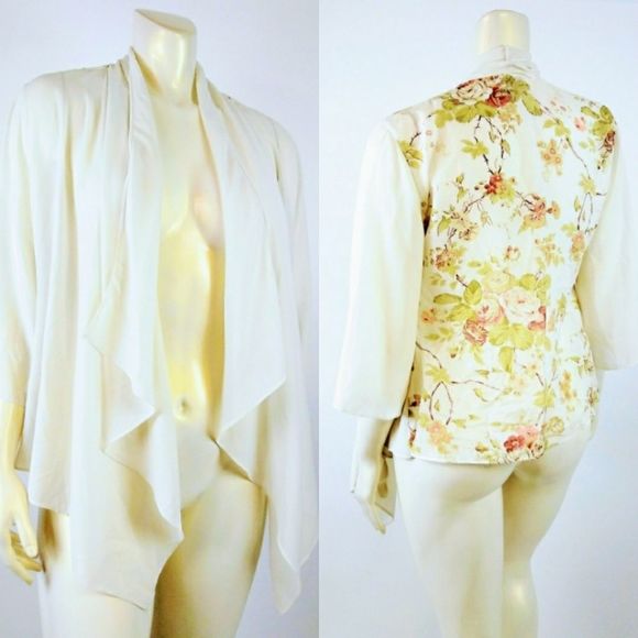 SOFT SORROUNDINGS Cream Floral Back Open Cardigan - Picture 1 of 7